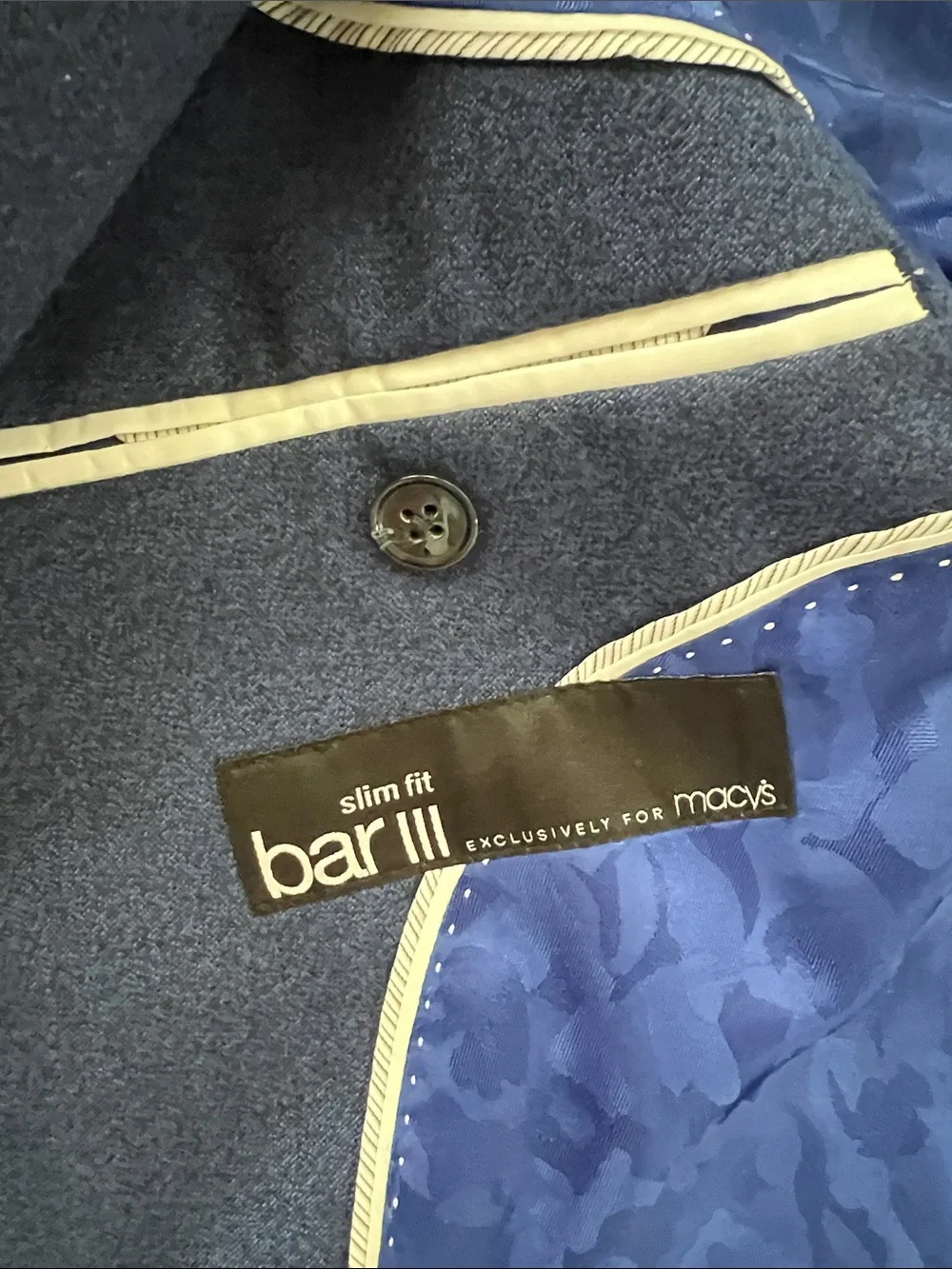 👔Slim Fit Bar III Men's Navy Blue Tailored Blazer / Sport Coat - 38R